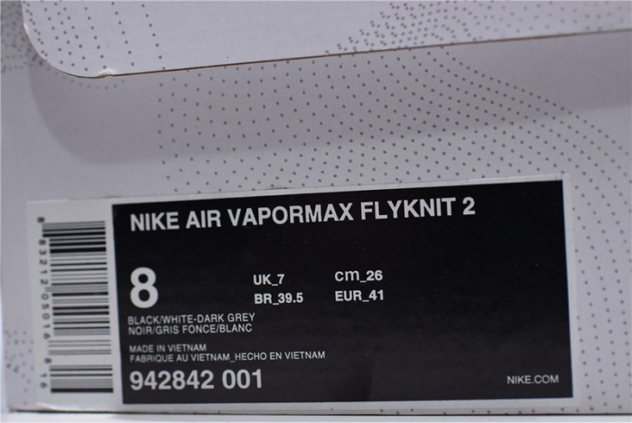 nike air vapormax flyknit 2.0 running sneakers black/grey 942842-001